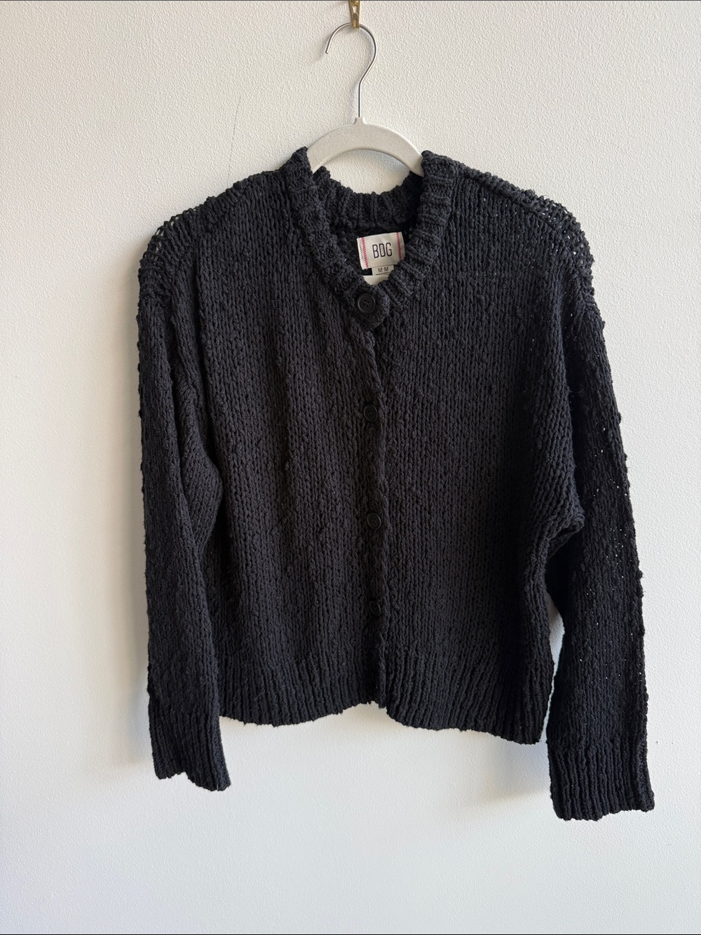 BDG Black Chunky Knit Button-Up Cardigan